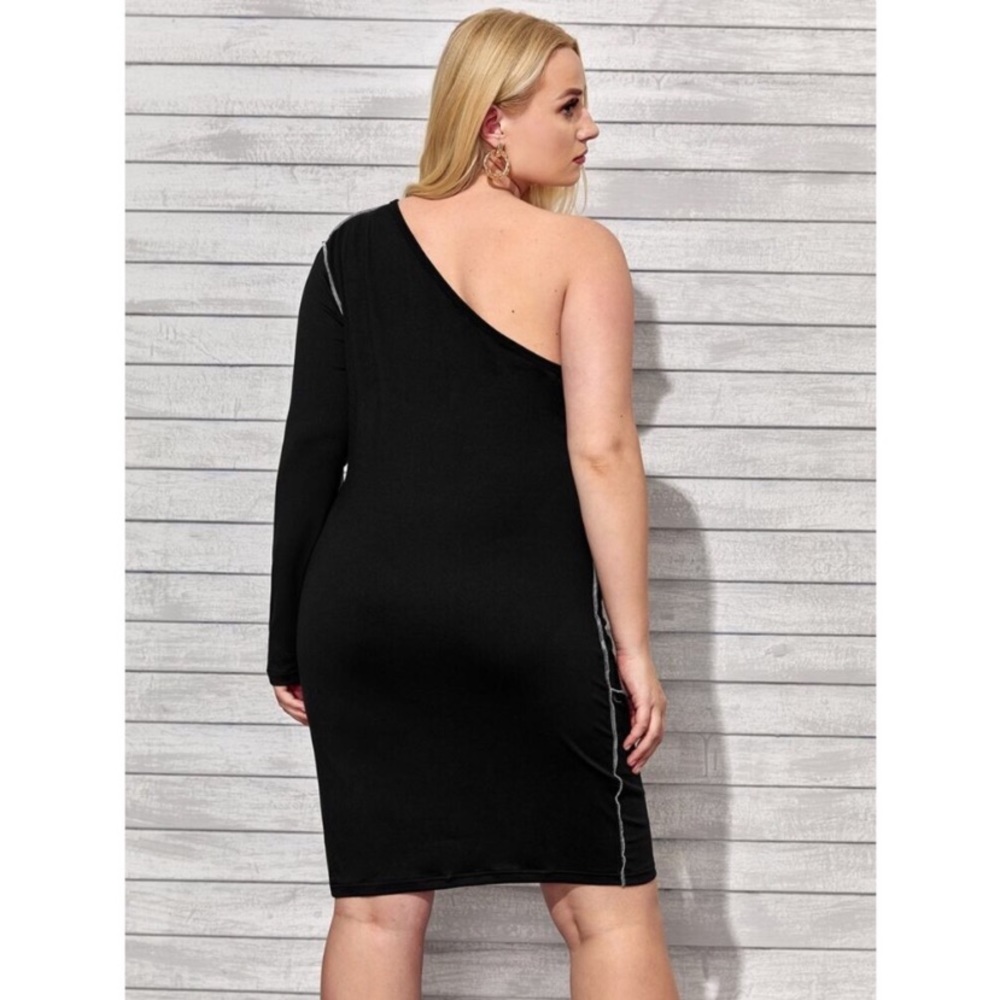 ONE SHOULDER STITCH TRIM DRESS - Picture 3 of 8